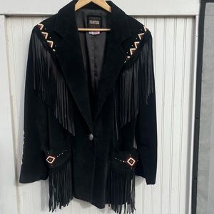 Vintage oversized 100% genuine leather fringed beaded western style jacket!